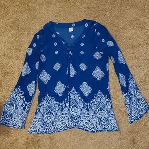 JW Royal blue & white long sleeve lightweight top